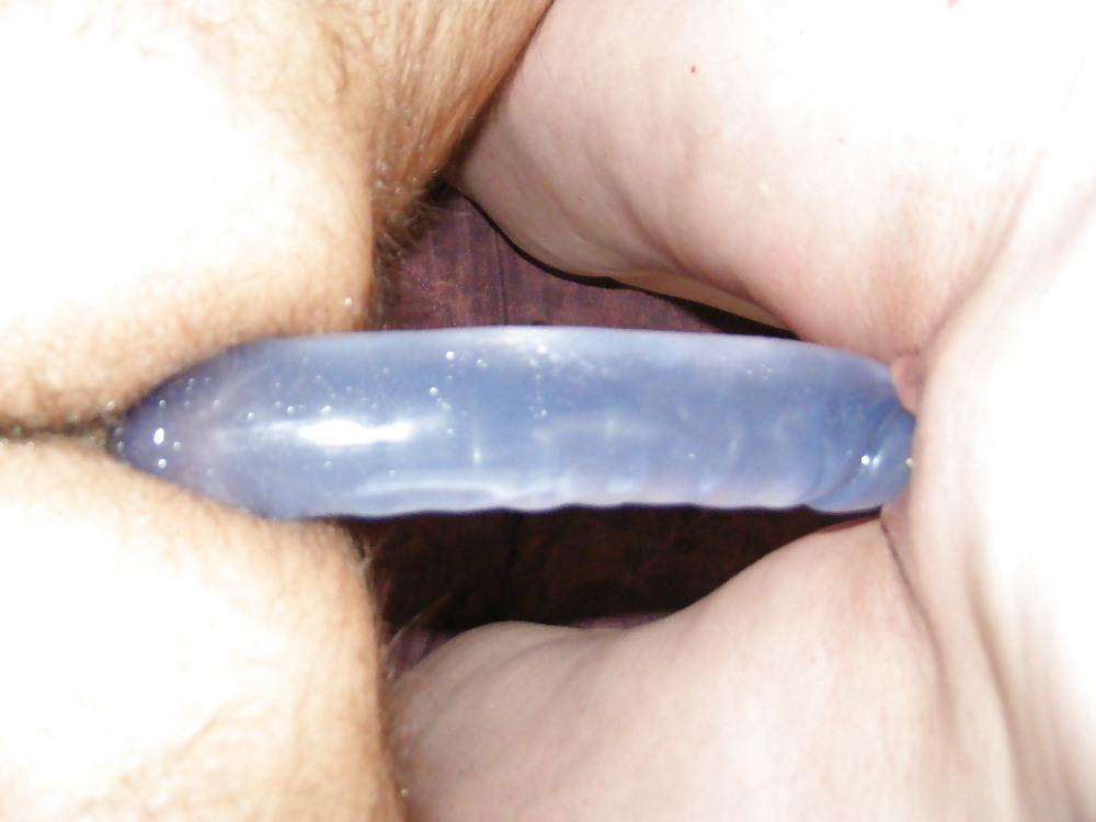 10P Double headed dildo in her pussy and my ASS