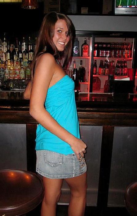 16P Teen brunette flashing in a pub