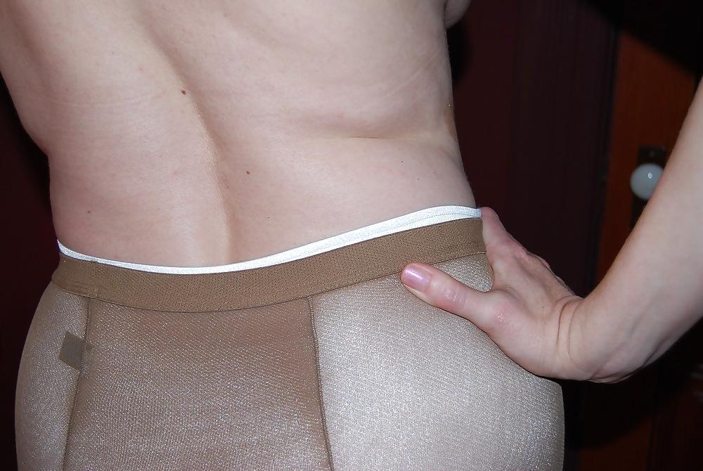13P Mature Woman In White Full Cut Panties And Pantyhose