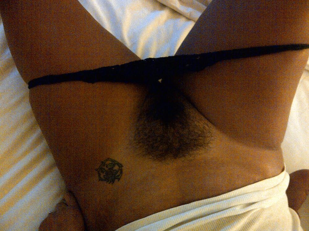 25P Hairy mile shows nice bush in and out of panties. Comment !!