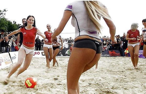 19P babes play beach soccer