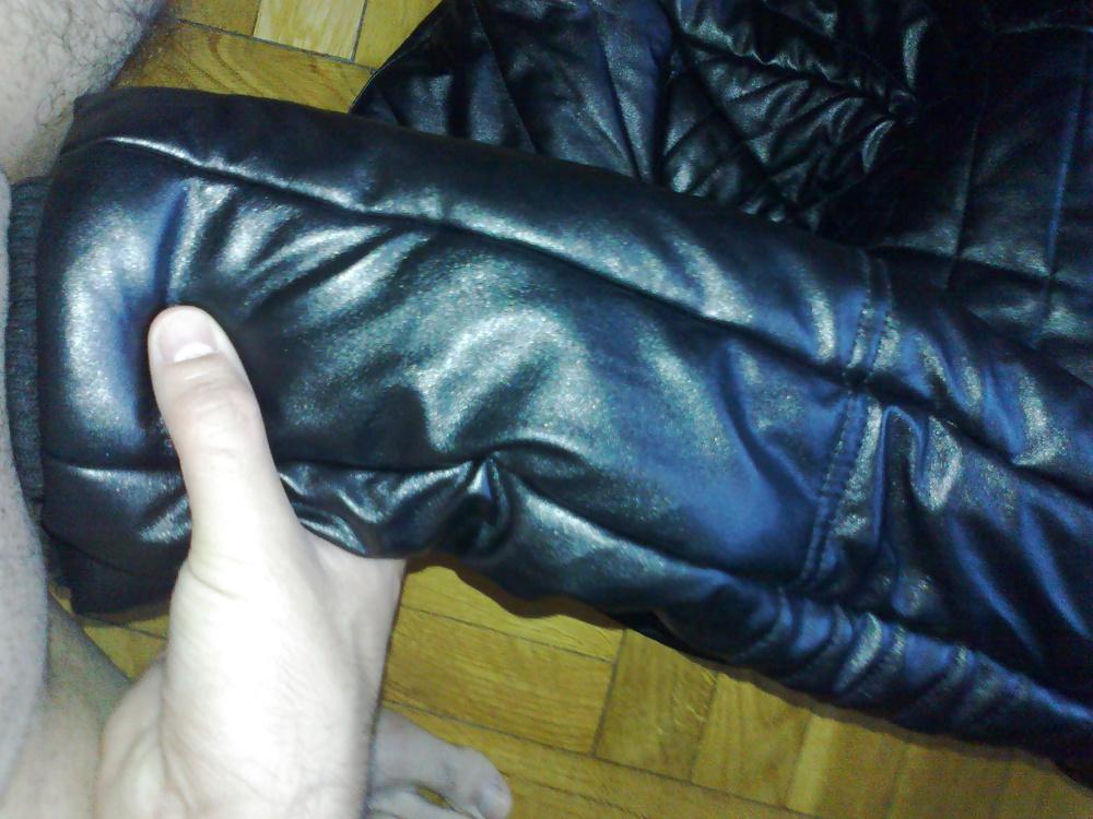 10P Sister's shiny leather down jacket fucked