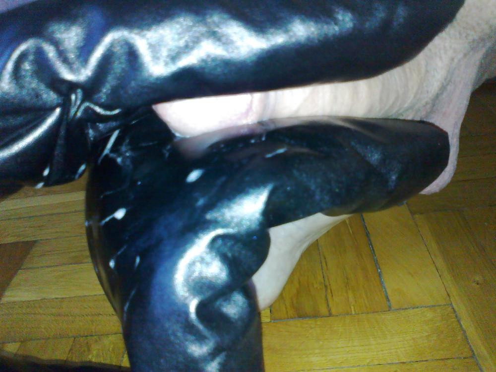 10P Sister's shiny leather down jacket fucked