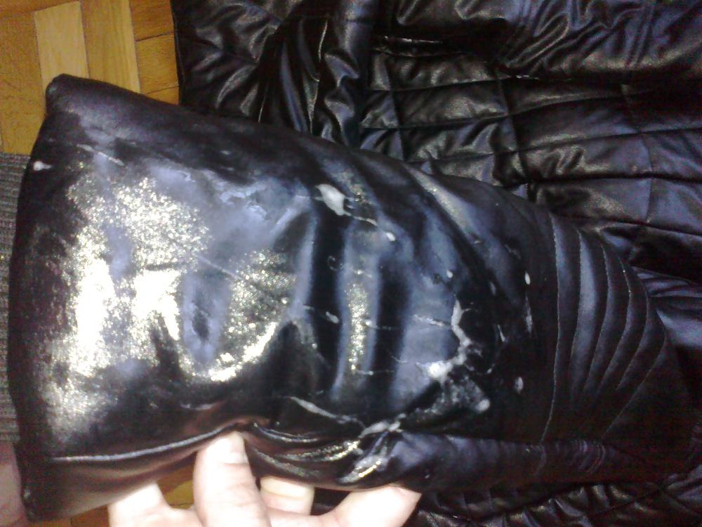 10P Sister's shiny leather down jacket fucked