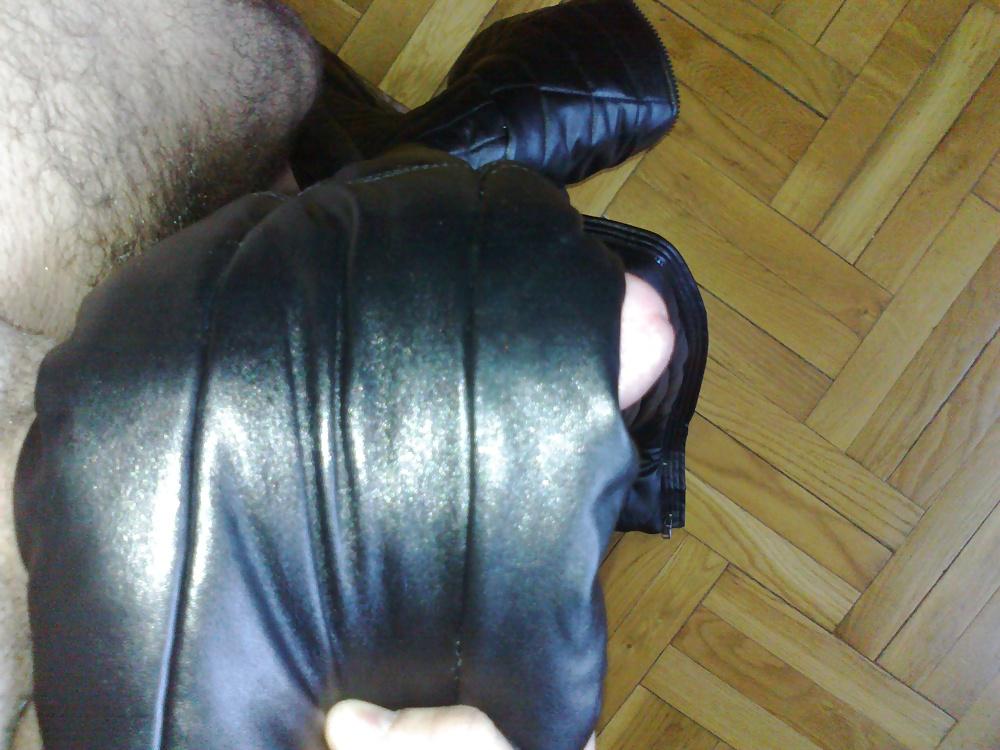 10P Sister's shiny leather down jacket fucked