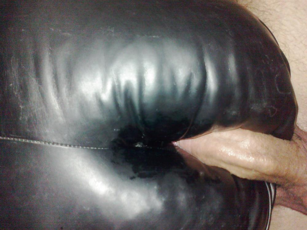 20P Sister's black leather ass fucking