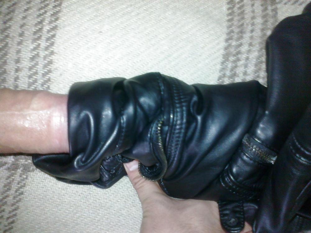 18P Cum with my sister's leather jacket