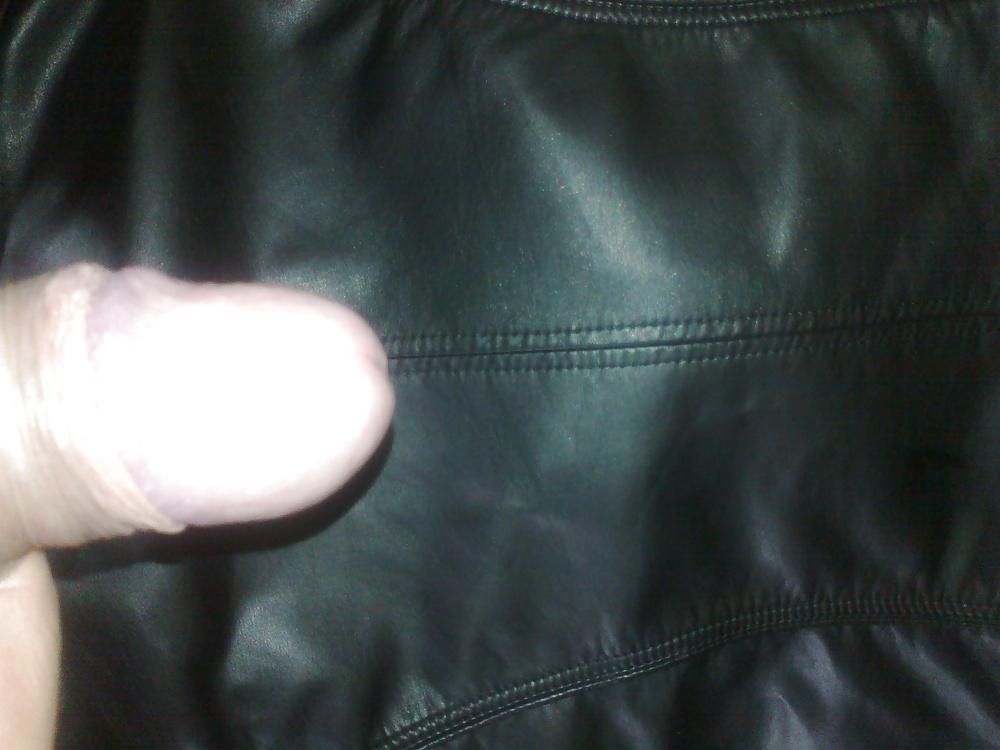 18P Cum with my sister's leather jacket
