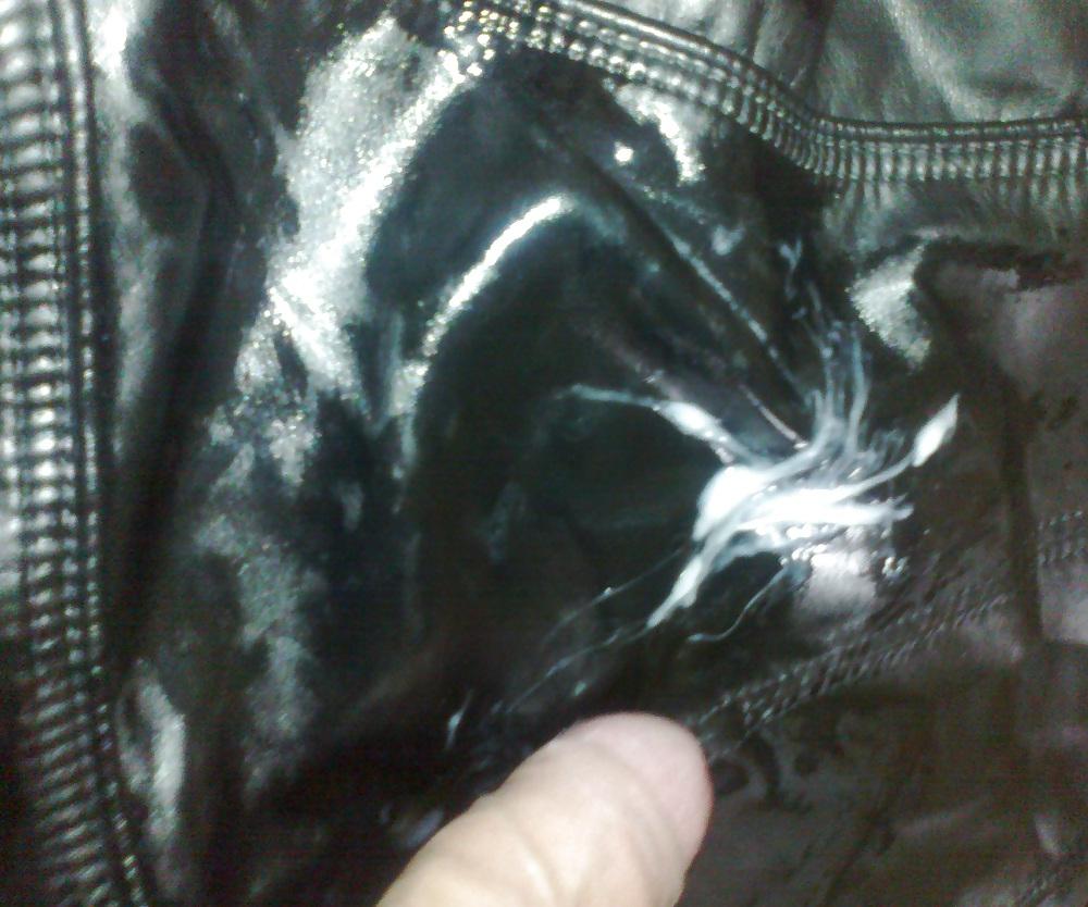 18P Cum with my sister's leather jacket
