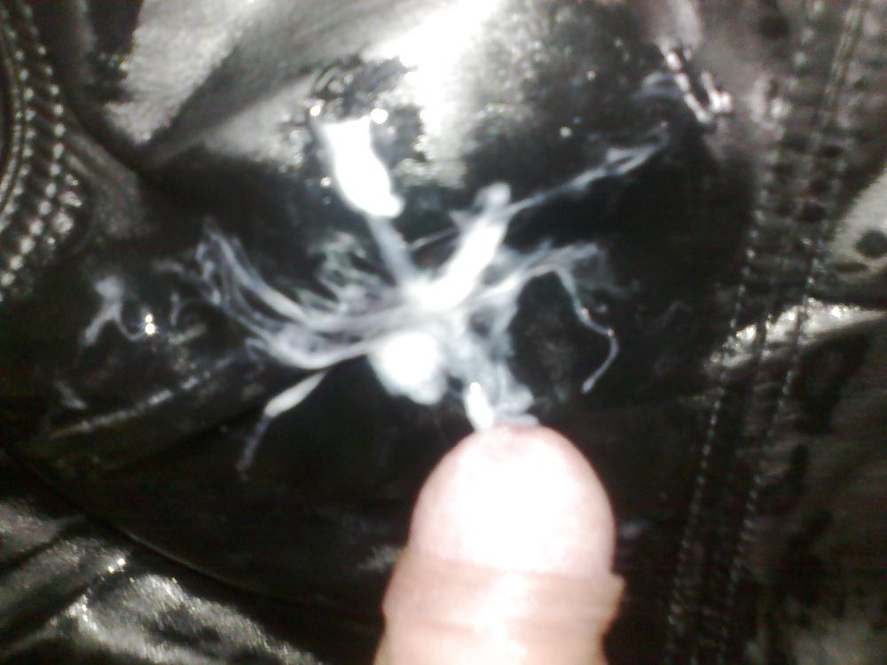 18P Cum with my sister's leather jacket