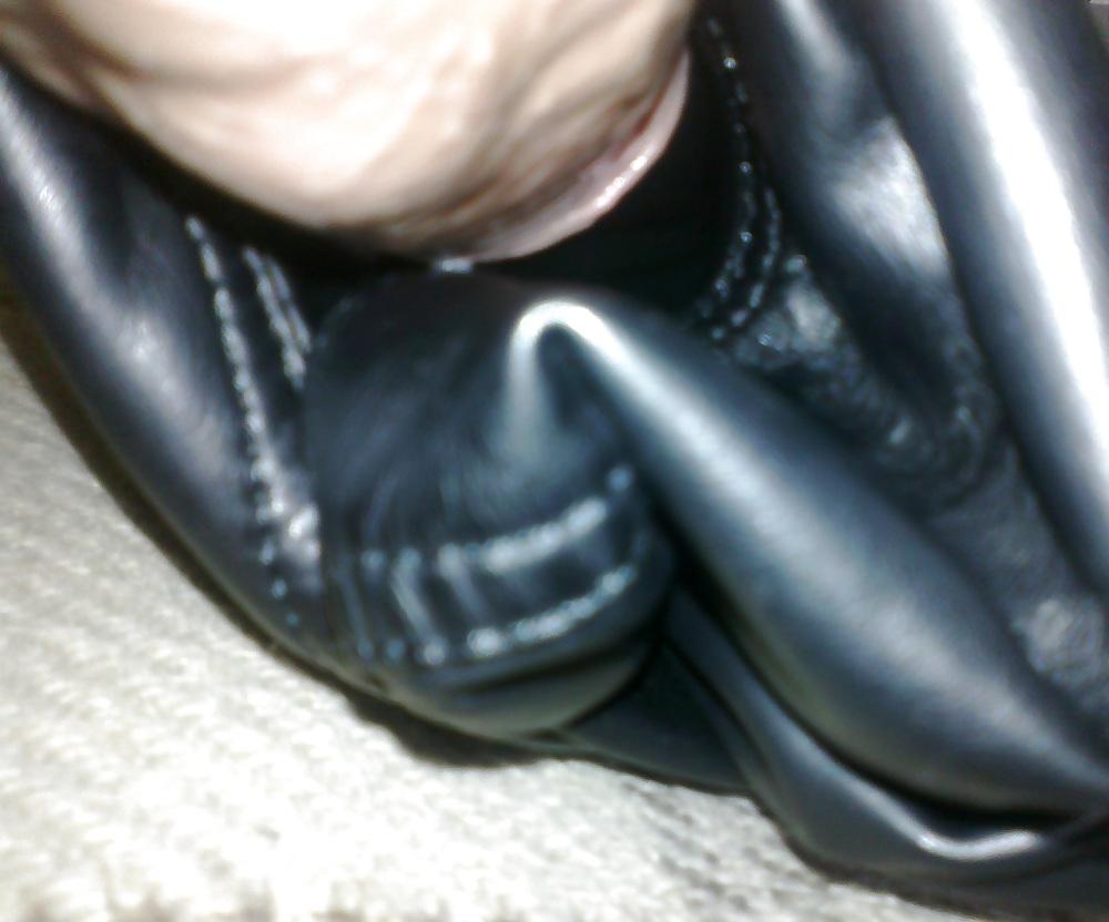 18P Cum with my sister's leather jacket