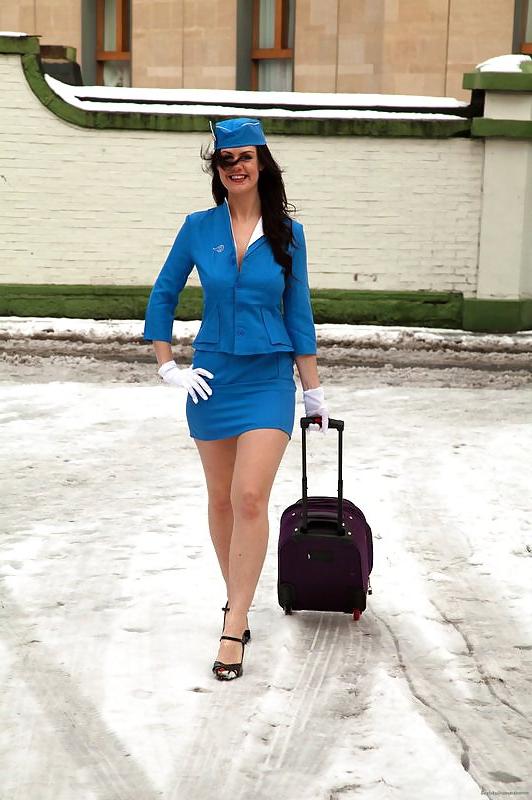 15P Hairy flight attendant Melissa showing her bush