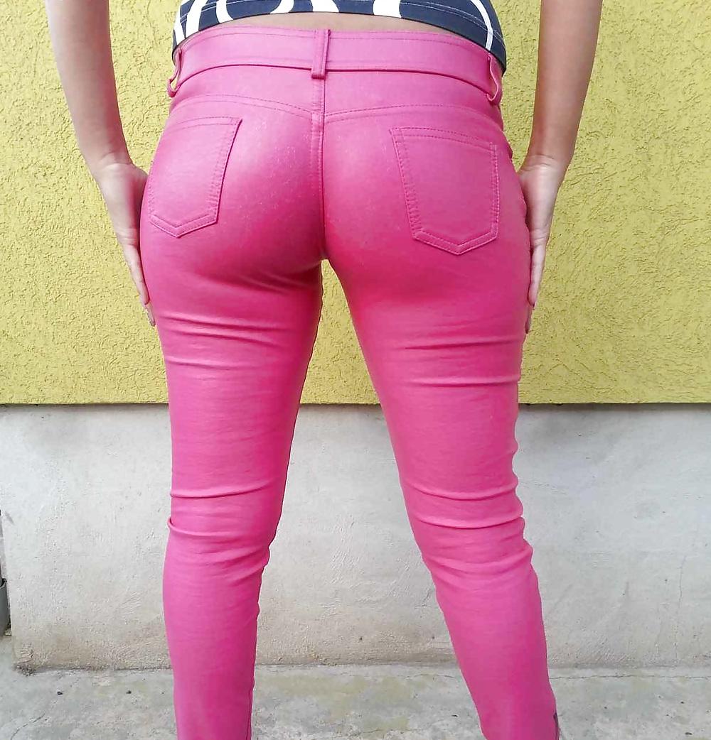 12P Sister's friends pink leather pants get fucked