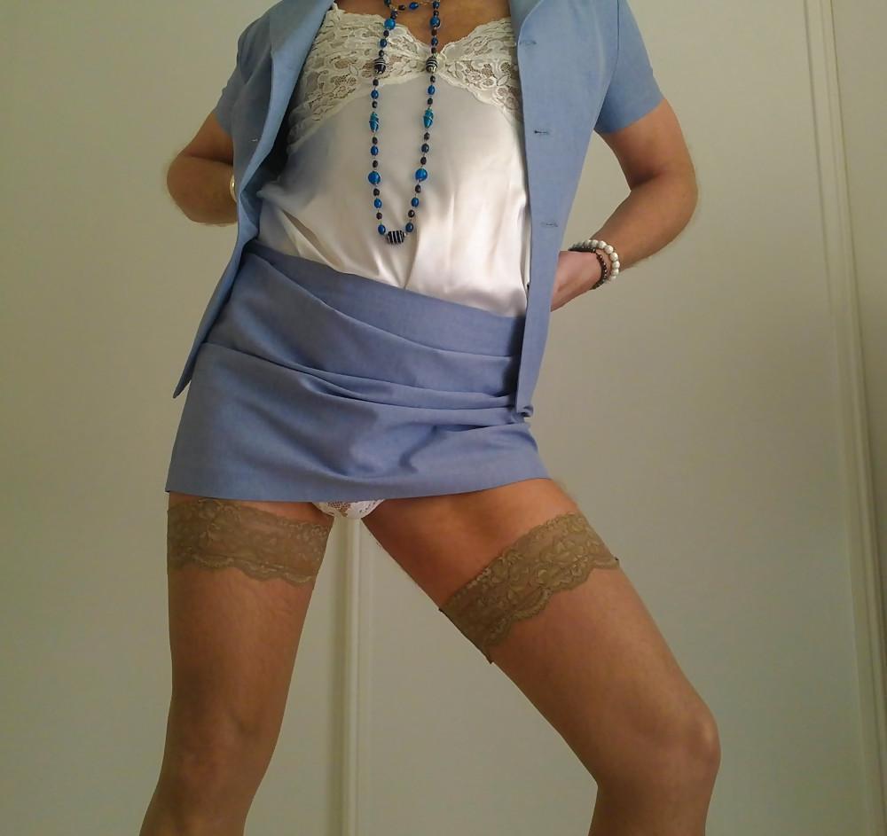 19P Me as a secretary, white lingerie and stockings