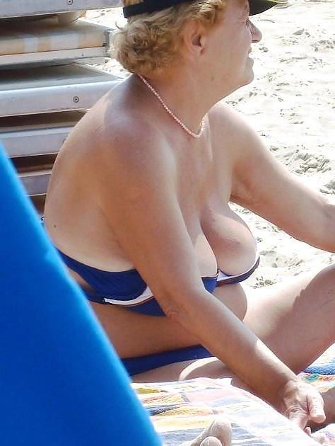 25P Busty granny on the beach! Mixed!