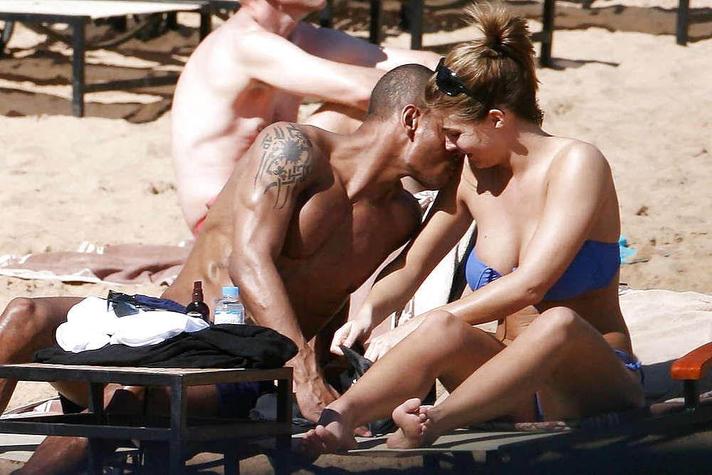 15P Gemma Atkinson Blue Bikini Candids on the Beach