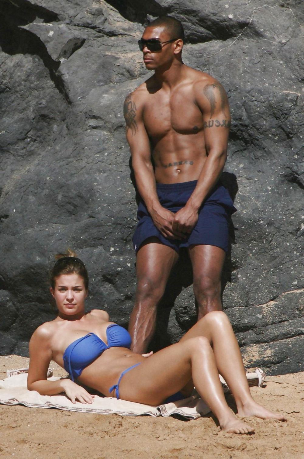 15P Gemma Atkinson Blue Bikini Candids on the Beach