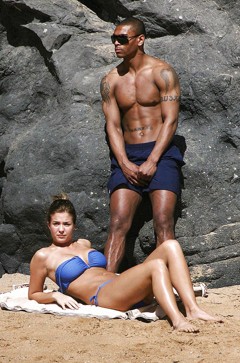 15P Gemma Atkinson Blue Bikini Candids on the Beach