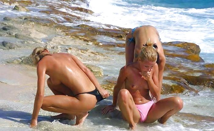 12P Three girls have fun on the beach - N. C. 