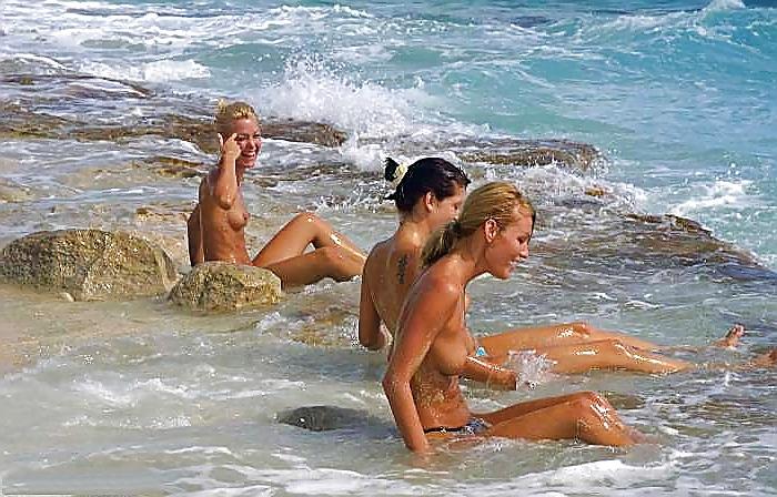 12P Three girls have fun on the beach - N. C. 