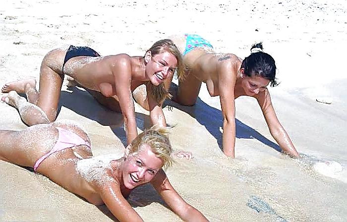 12P Three girls have fun on the beach - N. C. 