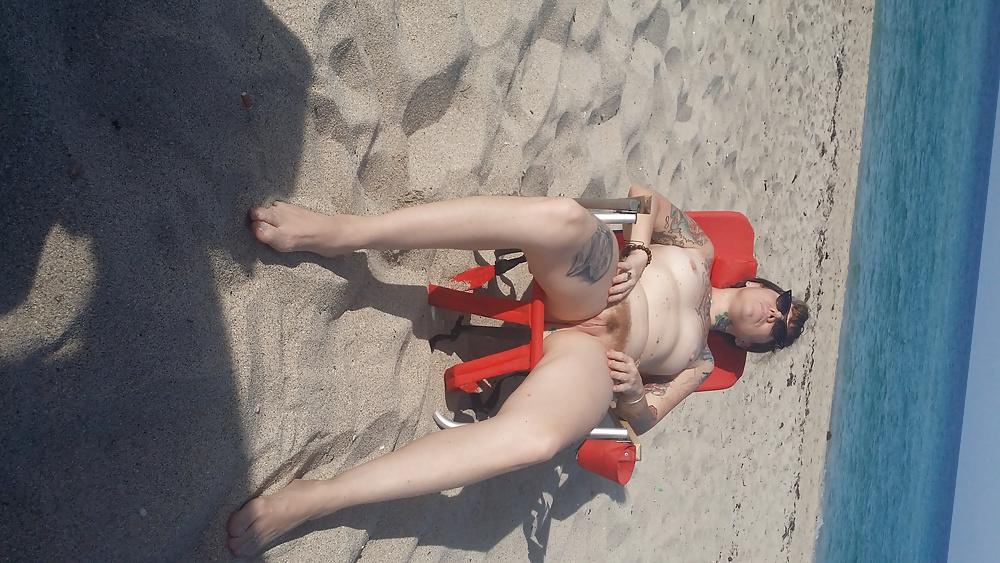 5P Tattooed hairy slut at Haulover  beach Florida