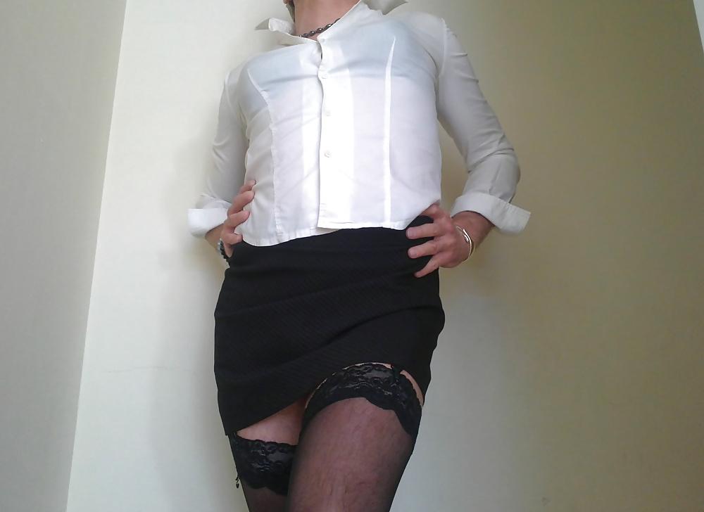 25P Me as a sexy secretary, black stockings, black lingerie