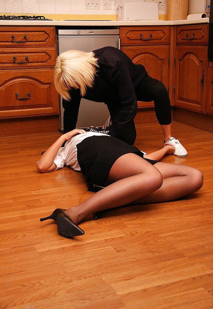 16P Pantyhose babe in trouble-police woman stripped