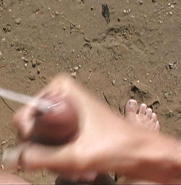 16P My Big Cum With My GF's Hand At The Beach