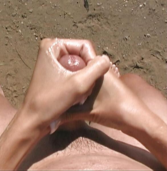 16P My Big Cum With My GF's Hand At The Beach