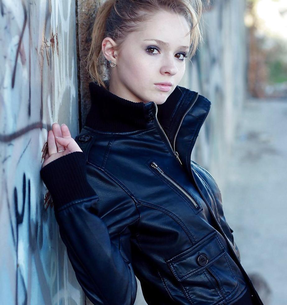 25P Teen girls in leather jacket 