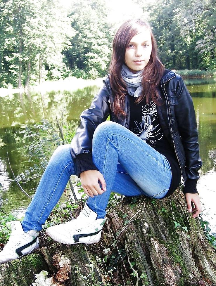 25P Teen girls in leather jacket 