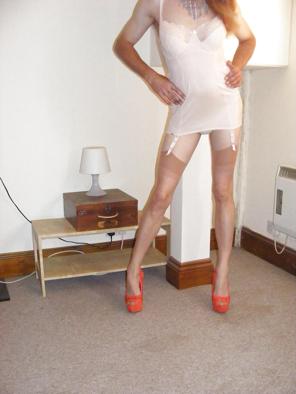 25P Slutty tranny LBD, nylon, heels and a hard cock