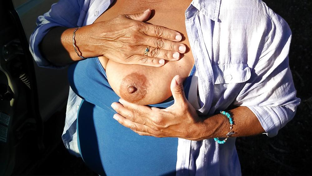 9P Flashing my big mature tits