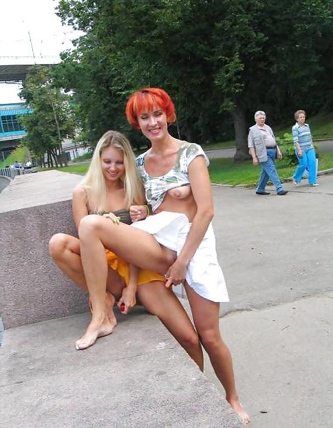 25P Public pussy and tit flashing. Street sluts.