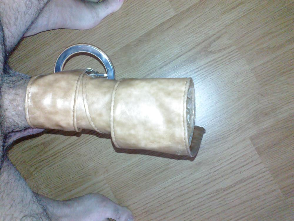 11P Jacking off with sister's leather blet