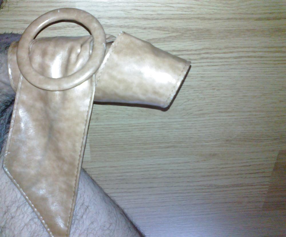 11P Jacking off with sister's leather blet