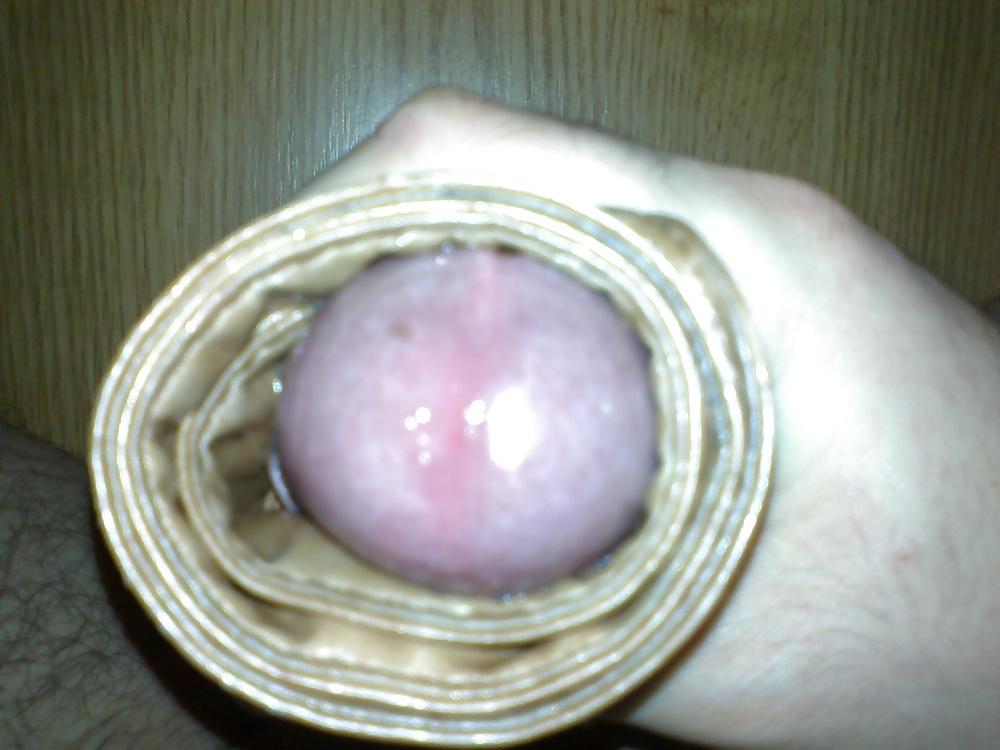 11P Jacking off with sister's leather blet