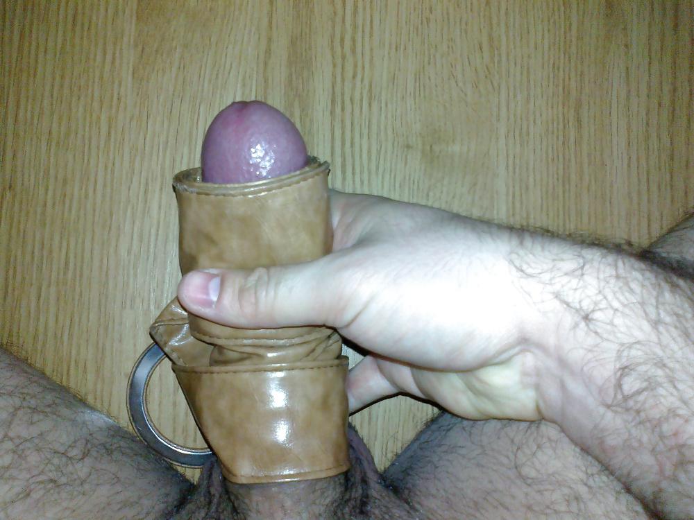 11P Jacking off with sister's leather blet