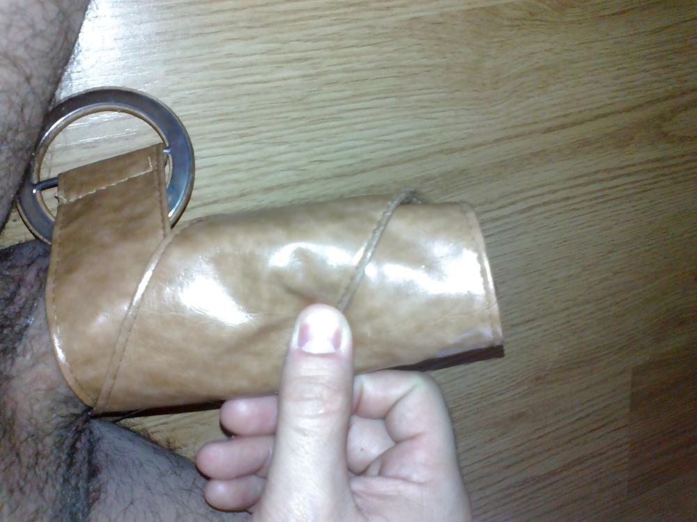 11P Jacking off with sister's leather blet