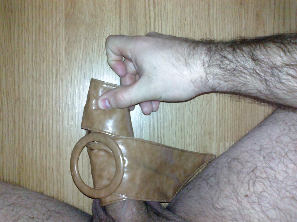 11P Jacking off with sister's leather blet