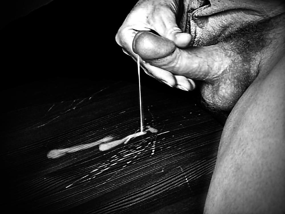 14P My Hairy And Shaved Flying Cumshots In Black & White 3