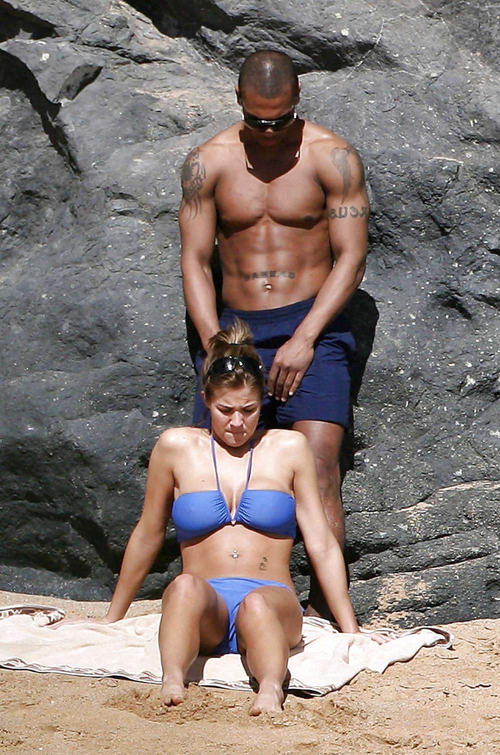 16P Gemma Atkinson Blue Bikini Candids on the Beach