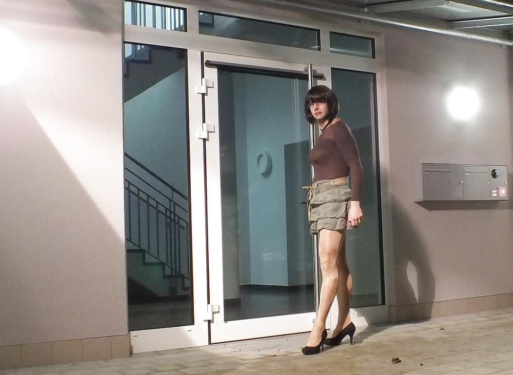 5P Nylon Pantyhose Flash with chastity Outdoor Hannover