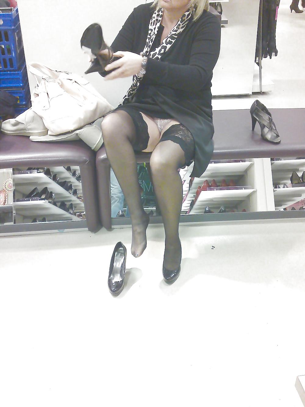 25P Out shopping flashing Stockings.