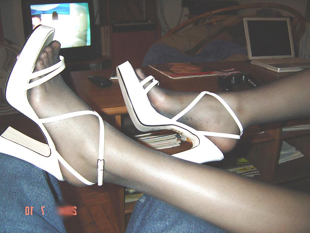 8P Nylons and white heels