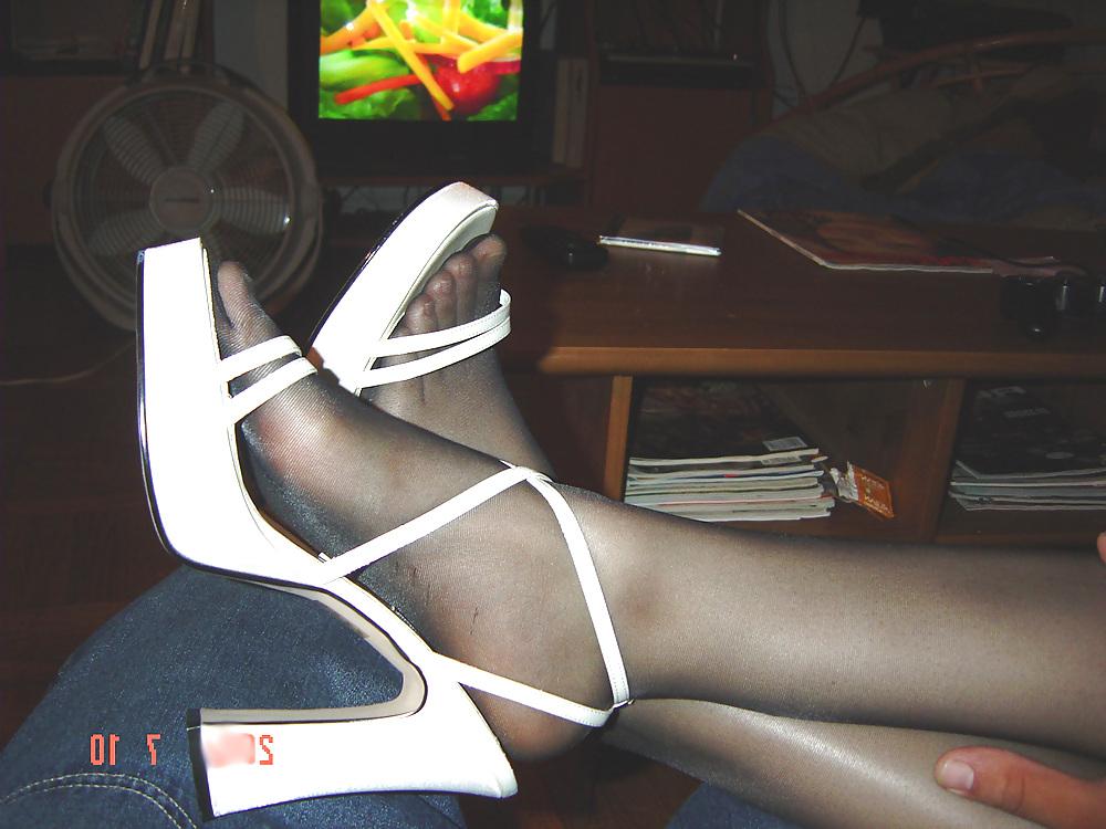 8P Nylons and white heels