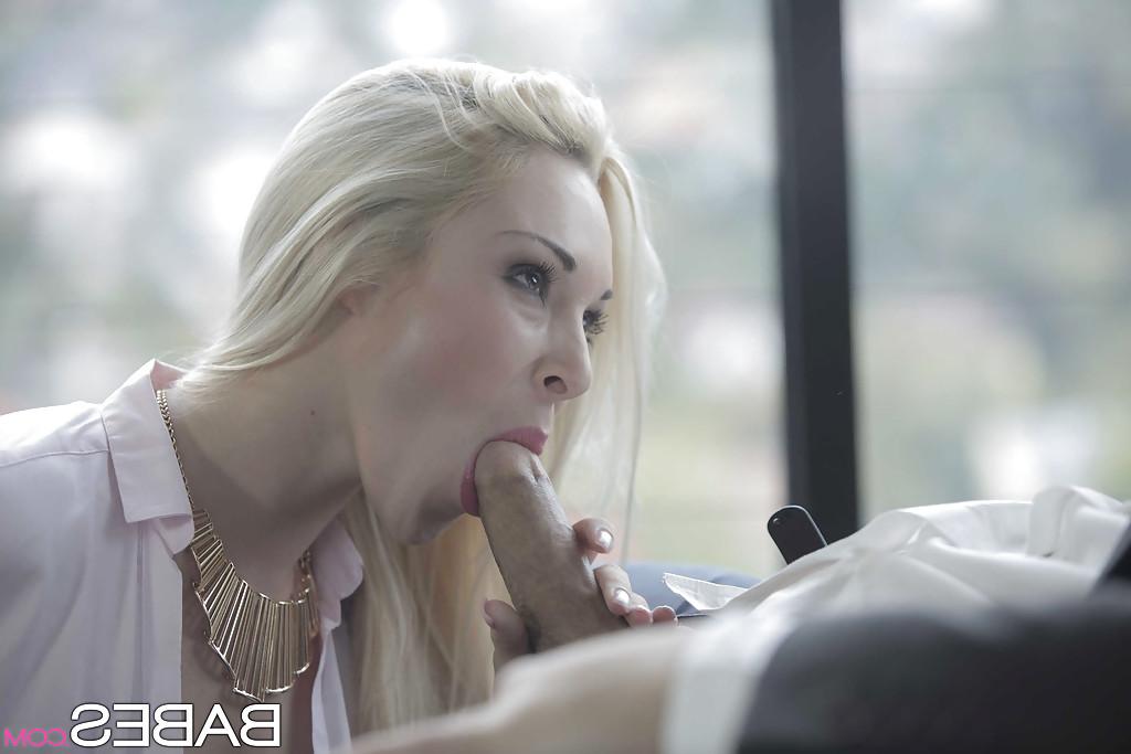 16P Hot Euro blond Victoria Summer gives CFNM bj on knees for cumshot in office