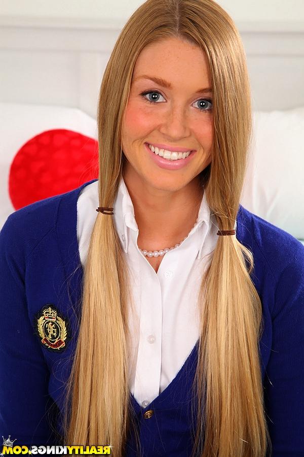 16P Hot schoolgirl babe Zoe Mae is spreading her shaved legs in cute socks