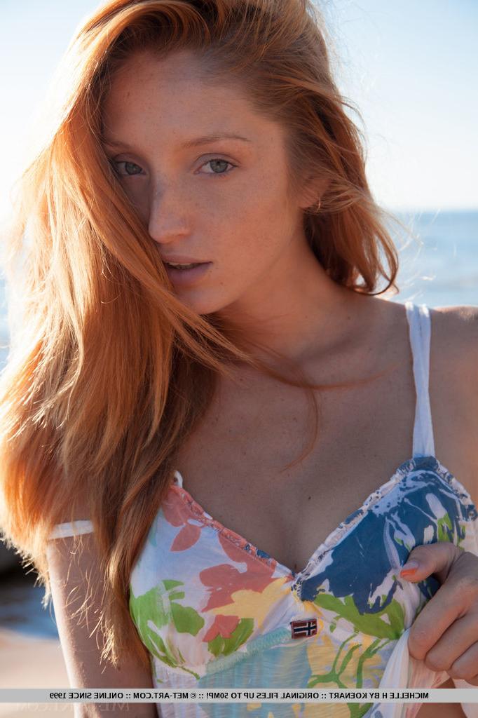 18P Hot redhead Michelle H flaunting her big tits & tight pussy on the beach